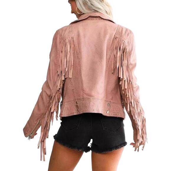 NEW MAURITIUS zoe leather fringe jacket in light pink - Picture 2 of 2